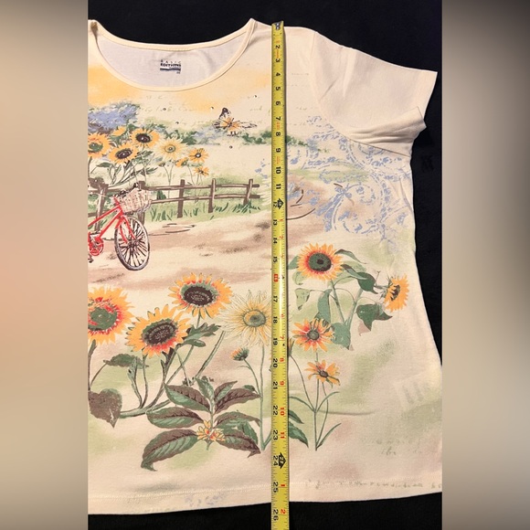 EUC Basic Editions Yellow T-Shirt Bicycle Sunflower Sparkle embellishments 2XL - Picture 6 of 7
